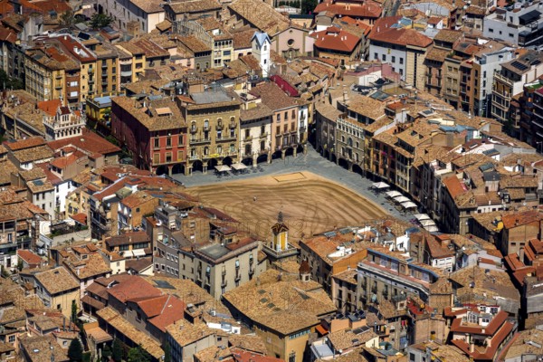 Old town, Placa Major, market place of Vic, Vic, Costa Brava, Catalonia, Spain, Europe, aerial view, birds-eyes view, aerial photography, aerial photography, overview, overview, bird's eye view, aerial photos of Spain