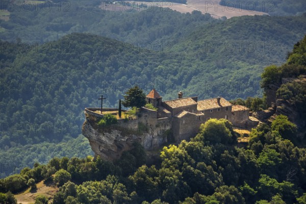 Rocacorba Monastery, Santuari de la Mare de Déu de Rocacorba, Monastery of Our Lady of Rocacorba, monastery, hermit monastery, Canet d'Adri, Costa Brava, Catalonia, Spain, Europe, aerial photo, birds-eyes view, aerial photography, aerial photography, overview, bird's eye view, aerial photos of Spain