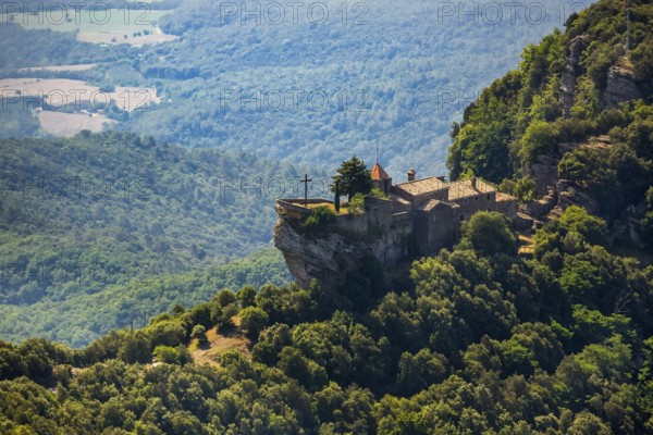Rocacorba Monastery, Santuari de la Mare de Déu de Rocacorba, Monastery of Our Lady of Rocacorba, monastery, hermit monastery, Canet d'Adri, Costa Brava, Catalonia, Spain, Europe, aerial photo, birds-eyes view, aerial photography, aerial photography, overview, bird's eye view, aerial photos of Spain