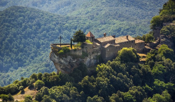Rocacorba Monastery, Santuari de la Mare de Déu de Rocacorba, Monastery of Our Lady of Rocacorba, monastery, hermit monastery, Canet d'Adri, Costa Brava, Catalonia, Spain, Europe, aerial photo, birds-eyes view, aerial photography, aerial photography, overview, bird's eye view, aerial photos of Spain