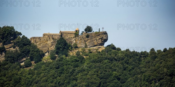 Rocacorba Monastery, Santuari de la Mare de Déu de Rocacorba, Monastery of Our Lady of Rocacorba, monastery, hermit monastery, Canet d'Adri, Costa Brava, Catalonia, Spain, Europe, aerial photo, birds-eyes view, aerial photography, aerial photography, overview, bird's eye view, aerial photos of Spain