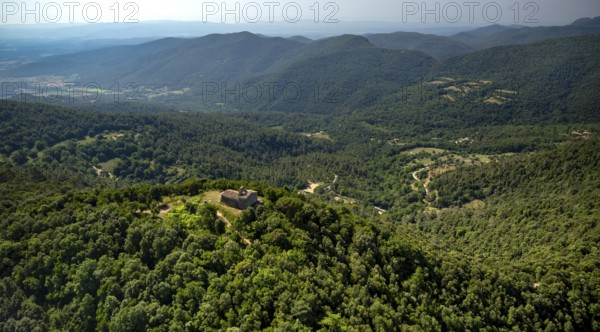 Pujarnol Chapel, Chapel of Sant Natzari, Porqueres, Costa Brava, Catalonia, Spain, Europe, aerial view, birds-eyes view, aerial photography, aerial photography, overview, overview, bird's eye view, aerial photos of Spain