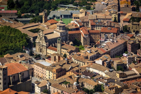 Old town, Sant Antoni de Vic, Vic, Costa Brava, Catalonia, Spain, Europe, aerial view, birds-eyes view, aerial photography, aerial photography, overview, bird's eye view, aerial photos of Spain