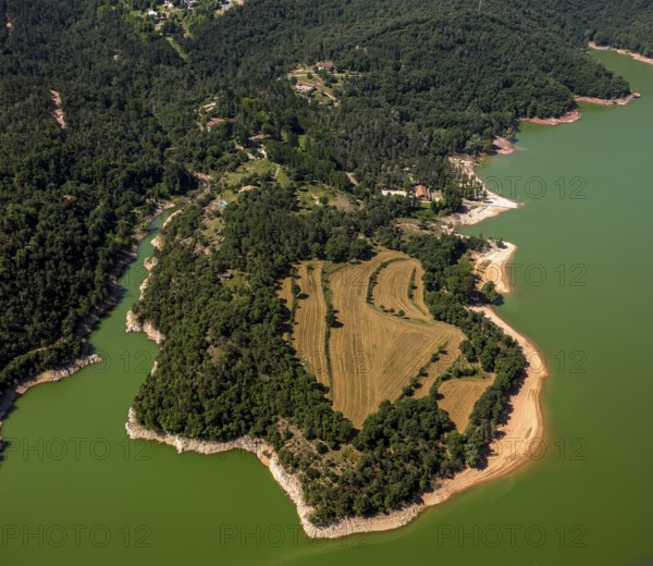 Panta de Sau, reservoir of Sau, river Ter, Riu Ter, Vilanova de Sau, Costa Brava, Catalonia, Spain, Europe, aerial photo, birds-eyes view, aerial photography, aerial photography, overview, bird's eye view, aerial photos of Spain