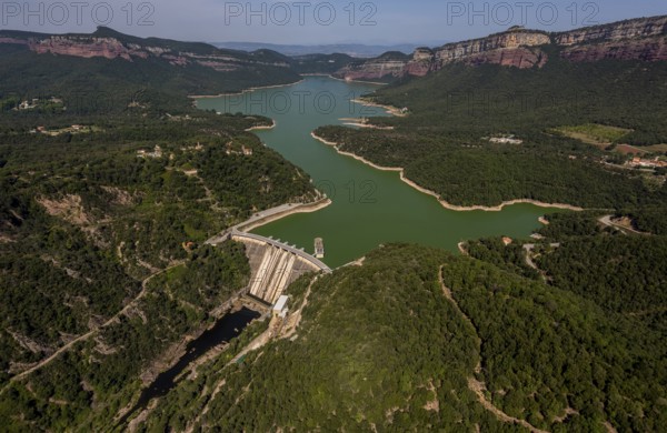 Panta de Sau, reservoir of Sau, river Ter, Riu Ter, Vilanova de Sau, Costa Brava, Catalonia, Spain, Europe, aerial photo, birds-eyes view, aerial photography, aerial photography, overview, bird's eye view, aerial photos of Spain