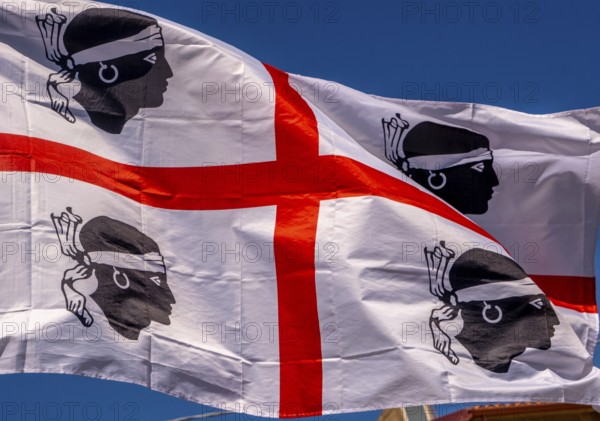 Sardinia, Sardinian flag, white flag with red cross and four Moorish heads, Bosa, Europe, province of Oristano, Italy, representation, emblem, flag, history, identity, island, culture, national flag, region, sightseeing, symbol, tourism, tradition, coat of arms, Mediterranean, red cross, southern European, four Moorish heads, white