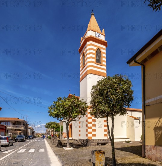 Sardinia, Chiesa di Sant'Anna, Church of Santa Anna in Tinnura, Europe, Province of Oristano, Italy, worship, architecture, exterior, village, facade, prayer, building, history, sky, church, Church of Santa Anna, culture, heritage, art, landscape, travel, sight, sightseeing, summer, stone, daylight, Tinnura, tourism, tradition, holiday, murals, decoration, European, historical, catholic, Mediterranean, religious, religious art, tranquil, spiritual
