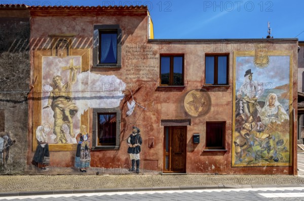 Sardinia, House with Murals, Sardinia landmark, Tinnura, Europe, Province of Oristano, Italy, architecture, detail, village, heritage, facade, photography, building, house, identity, art, painting, murals, travel, sight, sightseeing, summer, street art, tourism, tourist attraction, visual, mural, authentic, painted, decoration, decorative, historical, creative, cultural, artistic, picturesque, Mediterranean, Mediterranean climate, southern European, traditional, public