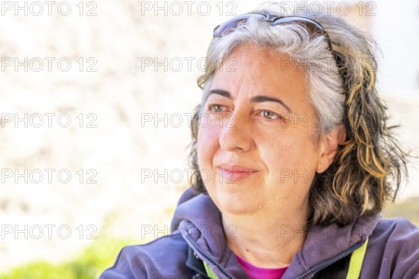 Sardinia, Pina Monne, female portrait and artist, Tinnura, Europe, Oristano province, Italy, village, woman, female portrait, facial expression, clothing, creativity, art, artist studio, artist, landscape, painting, portrait, sightseeing, tourism, environment, residence, European, Italian, cultural, cultural heritage, local art, Mediterranean, middle-aged, traditional art, female