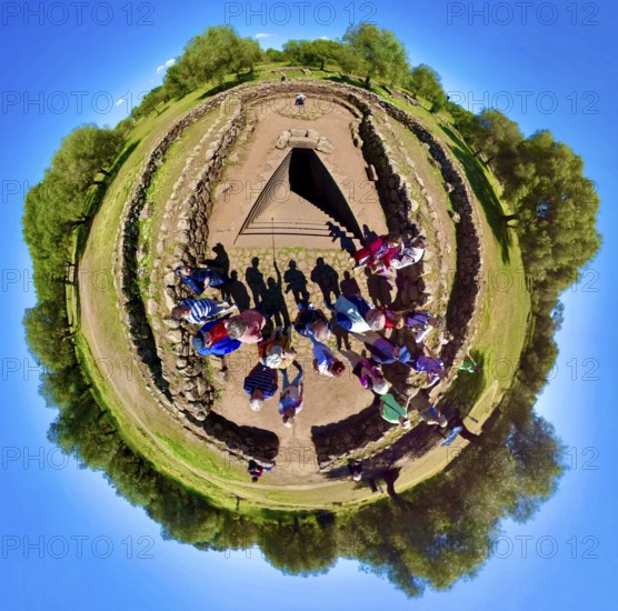 Sardinia, fisheye shot of a tourist group at a Roman bathing complex, Paulilatino, Europe, Oristano province, Italy, architecture, archaeology, recording, excursion, outdoor, building, sightseeing, arch, exploration, guided tour, history, culture, dome, perspective, travel, ruins, Roman bathing complex, sightseeing, summer, stone, structure, tourism, tourist, tourist group, holiday, wide angle, antique, adult, fisheye, historical site, international