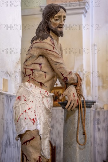 Sardinia, maltreated and bleeding Jesus figure, Bosa, Europe, Province of Oristano, Italy, nude photography, devotion, expression, contemplation, Christ, representation, detail, emotion, figure, prayer, history, faith, history, woodcarving, iconography, Jesus figure, church, art, suffering, meditation, passion, sightseeing, sculpture, symbol, symbolism, tourism, tradition, veneration, bleeding, Christian, maltreated, divine, holy, catholic, cultural, human, religious, sacred, spirituality