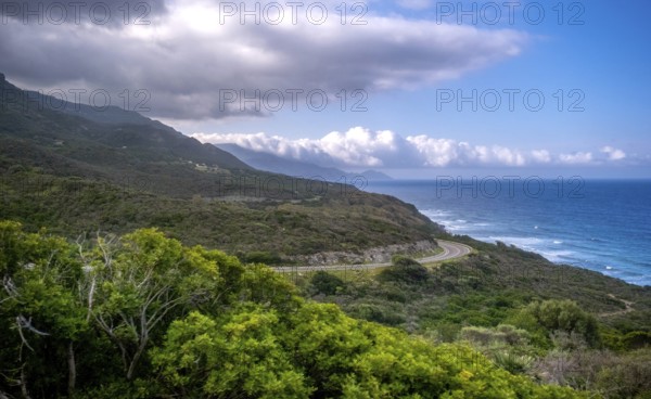 Sardinia, coastal road, mountains, sea, blue sky with clouds, Villanova Monteleone, Europe, Province of Sassari, Italy, view, discovery, recreation, exploration, distant view, distance, feeling of freedom, open space, horizon, hill, idyllic, coast, landscape, nature, panorama, perspective, travel, sightseeing, summer, road, scenic, tourism, environment, infinity, holiday region, traffic, clouds, blue sky, scenic, picturesque, Mediterranean