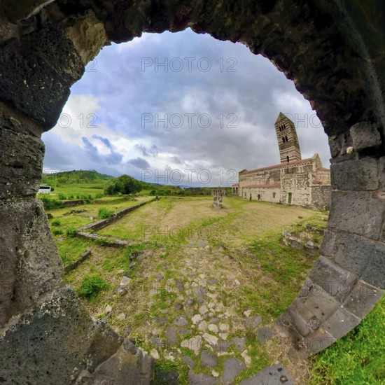 Sardinia, The Abbey Church of Santissima TrinitÃƒÂ di Saccargia, Romanesque church, fisheye shot, fisheye lens, 360 degree shot, Codrongianos, Europe, Province of Sassari, Italy, abbey church, place of worship, chiesa, fisheye lens, fisheye lens, religious community, place of worship, holy site, IT, church, parish, denomination, travel, destination, religion, religious site, sightseeing, super wide angle lens, tourism, fisheye image, fisheye lens, insta360 camera