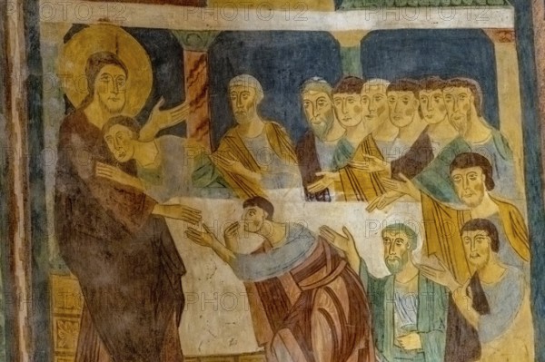 Sardinia, Santissima TrinitÃƒÂ di Saccargia, Romanesque church, fresco wall painting with Christian motifs, Codrongianos, Europe, Province of Sassari, Italy, abbey church, place of worship, chiesa, religious community, place of worship, holy site, IT, church, church community, denomination, travel, destination, religion, religious site, sightseeing, tourism