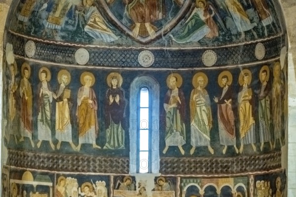 Sardinia, Santissima Trinitàdi Saccargia, Romanesque church, fresco wall painting with Christian motifs, Codrongianos, Europe, Province of Sassari, Italy, abbey church, place of worship, chiesa, religious community, place of worship, holy site, IT, church, church community, denomination, travel, destination, religion, religious site, sightseeing, tourism