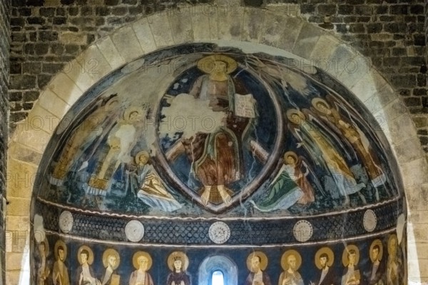 Sardinia, Santissima Trinitàdi Saccargia, Romanesque church, fresco wall painting with Christian motifs, Codrongianos, Europe, Province of Sassari, Italy, abbey church, place of worship, chiesa, religious community, place of worship, holy site, IT, church, church community, denomination, travel, destination, religion, religious site, sightseeing, tourism