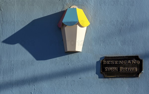 Street sign Desengano Simon Bolivar, colourful lantern, Trinidad, Cuba, Sancti Spíritus, Sancti Spíritus