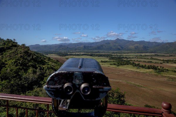 Valle De Los Ingenios Panorama, Mirador viewpoint with binoculars, Cuba, Pinar del Río, Cuba, Sancti Spíritus