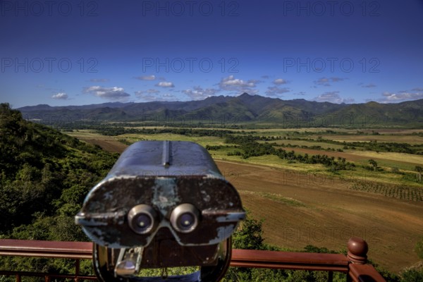 Mirador, Viewpoint over the Ingenios Valley, Valle de los Ingenios with binoculars, Cuba, Sancti Spíritus, Sancti Spíritus