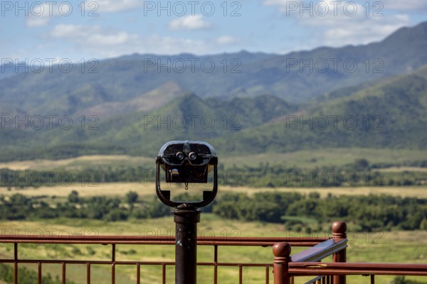 Mirador, Viewpoint over the Ingenios Valley, Valle de los Ingenios with binoculars, Cuba, Sancti Spíritus, Sancti Spíritus