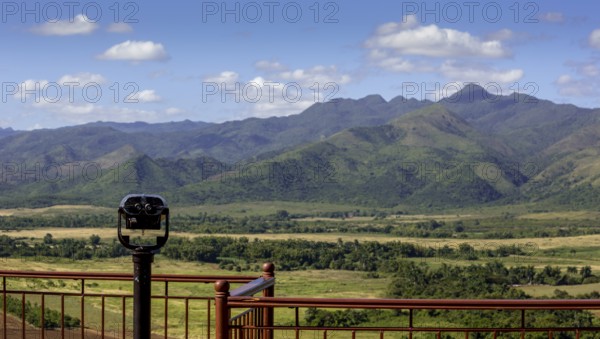 Mirador, Viewpoint over the Ingenios Valley, Valle de los Ingenios with binoculars, Cuba, Sancti Spíritus, Sancti Spíritus