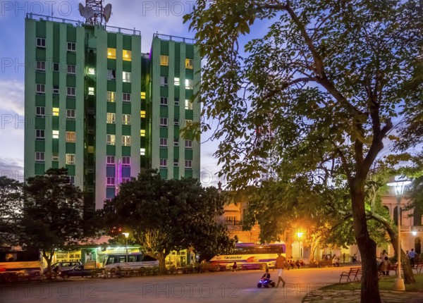 Hotel Santa Clara Libre at Vidal Park, Streetlife in the city centre of Santa Clara at Parque de Santa Clara, Santa Clara, Cuba, Villa Clara