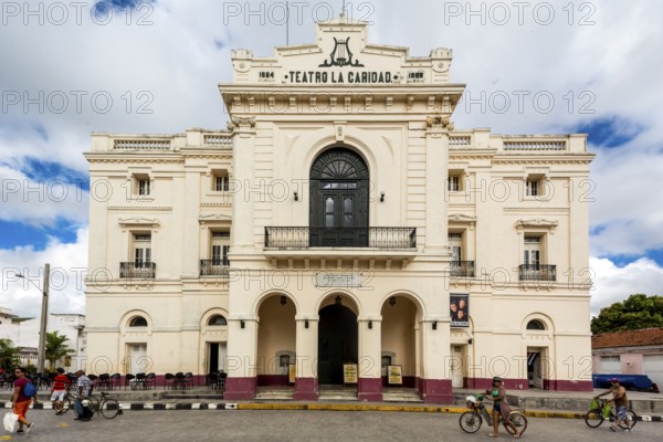 Teatro La Caridad, La Caridad Theatre, Streetlife in the city centre of Santa Clara at the Parque de Santa Clara, Santa Clara, Cuba, Villa Clara