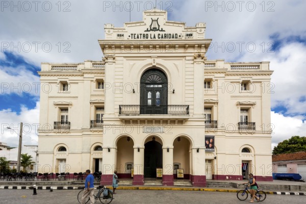 Teatro La Caridad, La Caridad Theatre, Streetlife in the city centre of Santa Clara at the Parque de Santa Clara, Santa Clara, Cuba, Villa Clara