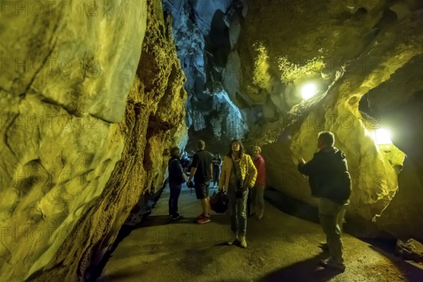 Tourists roam the caves, Caves of the Indians, Cueva del Indio, underground caves with a watercourse river open to tourists, Viñales, Cuba, Central America, Cuba, Caribbean