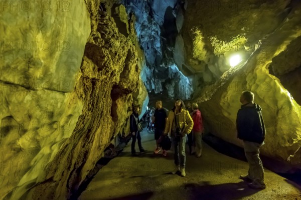 Tourists roam the caves, Caves of the Indians, Cueva del Indio, underground caves with a watercourse river open to tourists, Viñales, Cuba, Central America, Cuba, Caribbean