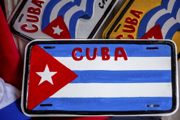 Painted licence plates of the Cuban flag, Cuban flag, La Habana, Cuba, Caribbean, Central America, Cuba, Europe, aerial view, birds-eyes view, aerial photography, aerial photography, overview, bird's eye view