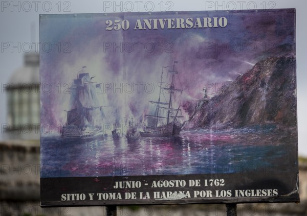 Public battle painting of the naval battle of 1762 against England, La Habana, Havana, Cuba, Cuba, Europe, aerial photograph, birds-eyes view, aerial photography, aerial photography, overview, bird's eye view