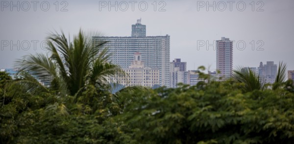 View from the fort to the old town of Havana with the residential skyscrapers, La Habana, Havana, Cuba, Cuba, Europe, aerial view, birds-eyes view, aerial photography, aerial photography, overview, overview, bird's eye view