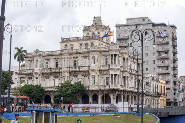 Spanish Embassy with the flags of Spain and the European Union, Embajada de Espana, La Habana, Havana, Cuba, Cuba, Europe, aerial photo, birds-eyes view, aerial photography, aerial photography, overview, overview, bird's eye view