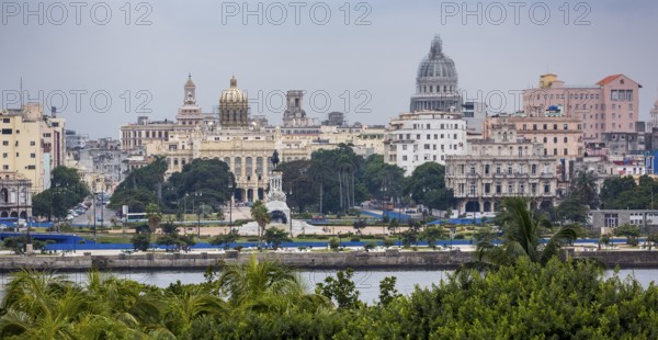 View from the fort to the old town of Havana with the Capitol Nacional, La Habana, Havana, Cuba, Cuba, Europe, aerial view, birds-eyes view, aerial photography, aerial photography, overview, overview, bird's eye view