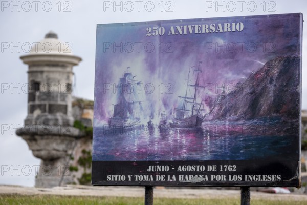 Poster of a painting of the battle against the English 1762, La Habana, Cuba, Caribbean, Central America, Cuba, Europe, aerial photograph, birds-eyes view, aerial photography, aerial photography, overview, bird's eye view