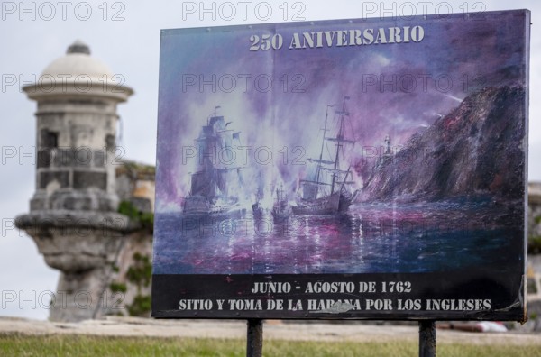 Poster of a painting of the battle against the English 1762, La Habana, Cuba, Caribbean, Central America, Cuba, Europe, aerial photograph, birds-eyes view, aerial photography, aerial photography, overview, bird's eye view