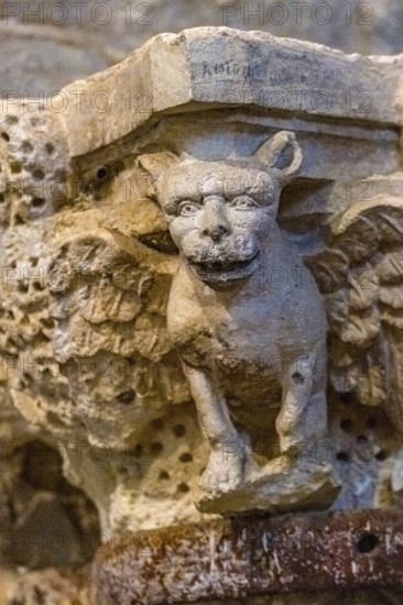 Sardinia, animal motifs on the capitals, Santissima TrinitÃƒÂ di Saccargia, Romanesque church, Codrongianos, Europe, Province of Sassari, Italy, architecture, details, heritage, interior, Italian architecture, capitals, culture, art, art history, ornaments, pilgrimage site, travelling, sacred building, Santissima TrinitÃ di Saccargia, Sassari, sight, sightseeing, sculptures, stonemasonry, symbolism, animal depictions, animal motifs, tourism, antique, decoration, historical, historical site, medieval, medieval art, monumental, religious