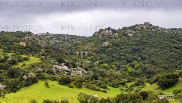 Sardinia, rugged granite mountains of Gallura, quarries and viaduct in hilly landscape, Olbia, Europe, Province of Sassari, Italy, mining, architecture, view, mountains, arch bridge, earth, elevation, Gallura, terrain, geography, granite mountains, hills, hilly landscape, industry, infrastructure, landscape, nature, panorama, region, scenery, sightseeing, stone, quarries, structure, technology, tourism, environment, viaduct, rocky, geological, mediterranean, rough, rural, structured, vegetation