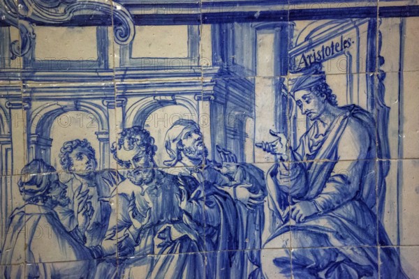 Aristotle teaches on the tiles, classical azuleros in the university, Colégio do Esírito Santo, old university of Evora, Evora, district of Evora, Portugal