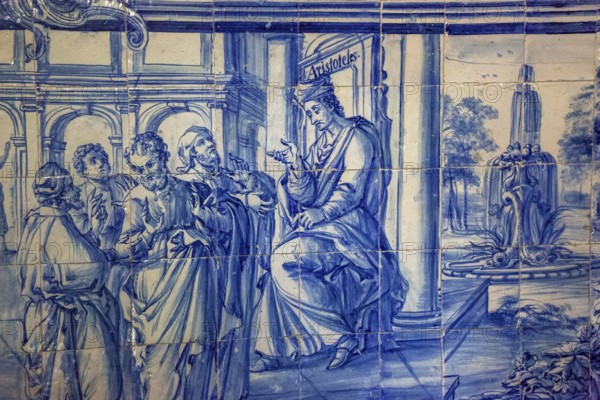 Aristotle teaches on the tiles, classical azuleros in the university, Colégio do Esírito Santo, old university of Evora, Evora, district of Evora, Portugal