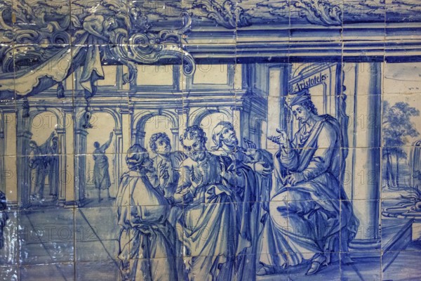 Aristotle teaches on the tiles, classical azuleros in the university, Colégio do Esírito Santo, old university of Evora, Evora, district of Evora, Portugal