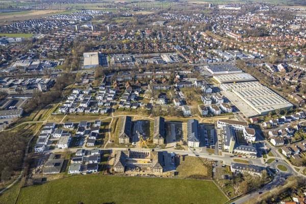 Aerial view, Belgian Quarter Soest, construction site with renovation, new construction residential area, local view Soest, Soester Börde, North Rhine-Westphalia, Germany, construction work, construction area, building site, building plots, construction project, construction site, DE, Europe, property tax, real estate, aerial photograph, aerial photography, aerial photography, Soest, overview, bird's eye view, residential complex, living and living, residential area, residential quality, residential neighbourhood, housing estate, residential area, birds-eyes view, overview