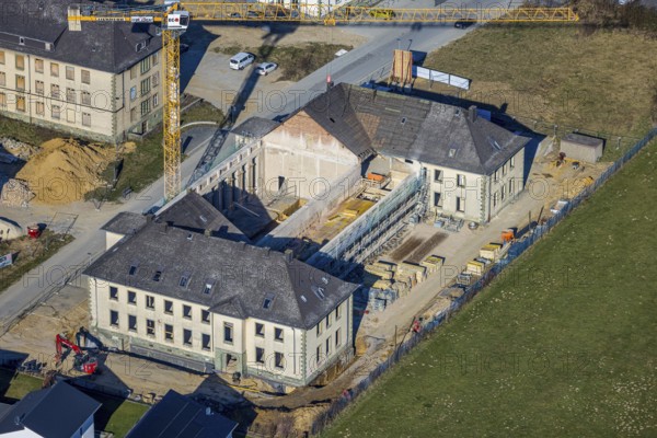 Aerial view, Belgian Quarter Soest, construction site with renovation, Soest, Soester Börde, North Rhine-Westphalia, Germany, construction work, construction area, building site, building plots, construction project, construction site, DE, Europe, aerial view, aerial photography, aerial photography, overview, bird's-eye view, overview