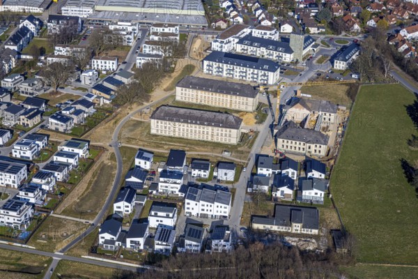 Aerial view, Belgian Quarter Soest, construction site with renovation, new construction residential area, Soest, Soester Börde, North Rhine-Westphalia, Germany, construction work, construction area, building site, building plots, construction measure, construction project, construction site, DE, Europe, property tax, real estate, aerial view, aerial photography, aerial photography, overview, bird's eye view, residential complex, living and living, residential area, residential quality, residential neighbourhood, housing estate, residential area, birds-eyes view, overview