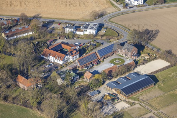 Aerial photography, services for construction and agriculture Dringenberg GmbH agricultural enterprise, round garden, paradise, Soest, Soester Börde, North Rhine-Westphalia, Germany, DE, Europe, trade, agriculture, aerial photography, aerial photography, aerial photography, overview, bird's-eye view, birds-eyes view, overview