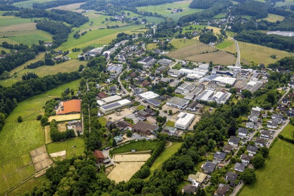 Aerial view, commercial area Wuppertaler Straße / Am Leveloh, Obersprockhövel, Sprockhövel, Ruhr area, North Rhine-Westphalia, Germany, DE, Europe, commercial enterprises, commercial area, commercial property, commercial site, commercial use, industrial area, industrial site, aerial photograph, aerial photography, aerial photography, overview, bird's-eye view, bird's-eye view, overview