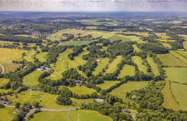 Aerial photo, Golf-Club Bergisch Land Wuppertal e.V., golf meadow and green trees, Untensiebeneick, Velbert, Ruhr area, North Rhine-Westphalia, Germany, DE, Europe, golf, golf course, golf meadow, aerial photo, aerial photography, aerial photography, Neviges, sports, overview, bird's-eye view, overview