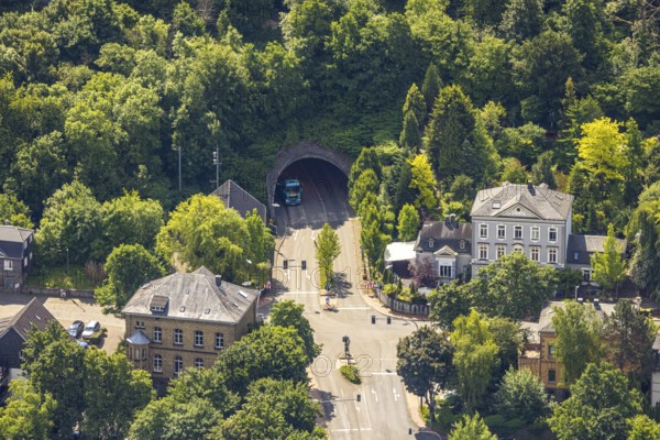Aerial view, tunnel Velbert-Langenberg at the corner of Dr.-Hans-Karl-Glinz-Straße and Hauptstraße, Langenberg, Velbert, Ruhr area, North Rhine-Westphalia, Germany, DE, Europe, aerial view, aerial photography, aerial photography, overview, bird's-eye view, overview