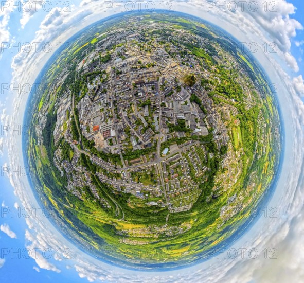 Residential area local view Velbert-Mitte, VelbertMitteErdkugel, fisheye shot, fisheye shot, 360 degree shot, tiny world, little planet, fisheye image, Velbert, Ruhr area, North Rhine-Westphalia, Germany, DE, Europe, fisheye lens, fisheye lens, property tax, real estate, aerial photo, aerial photography, aerial photography, super wide angle lens, overview, bird's eye view, housing estate, housing and living, residential area, quality of living, residential neighbourhood, housing estate, residential area, birds-eyes view, fisheye lens, insta360 camera, overview
